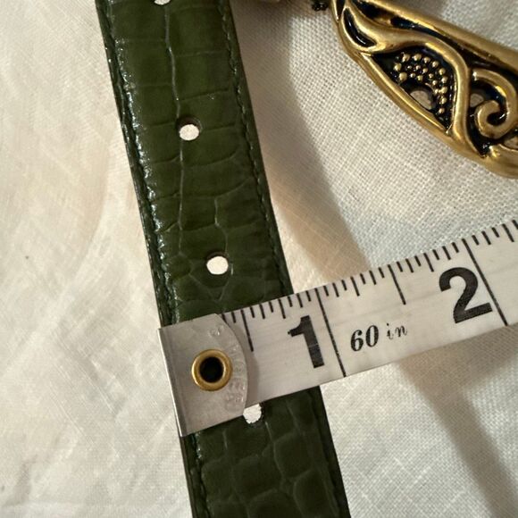 Coldwater Creek Green Croc Embossed Leather Belt Ornate Gold Buckle Medium Y2K